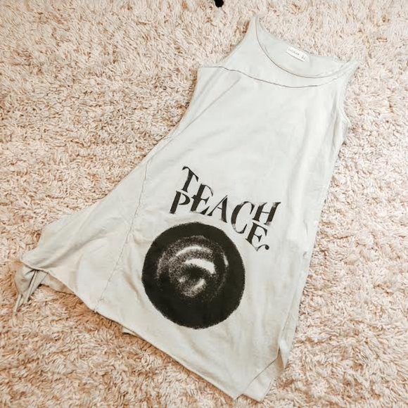 Luukaa Cream Asymmetric "Teach Peace" Dress - Picture 2 of 11